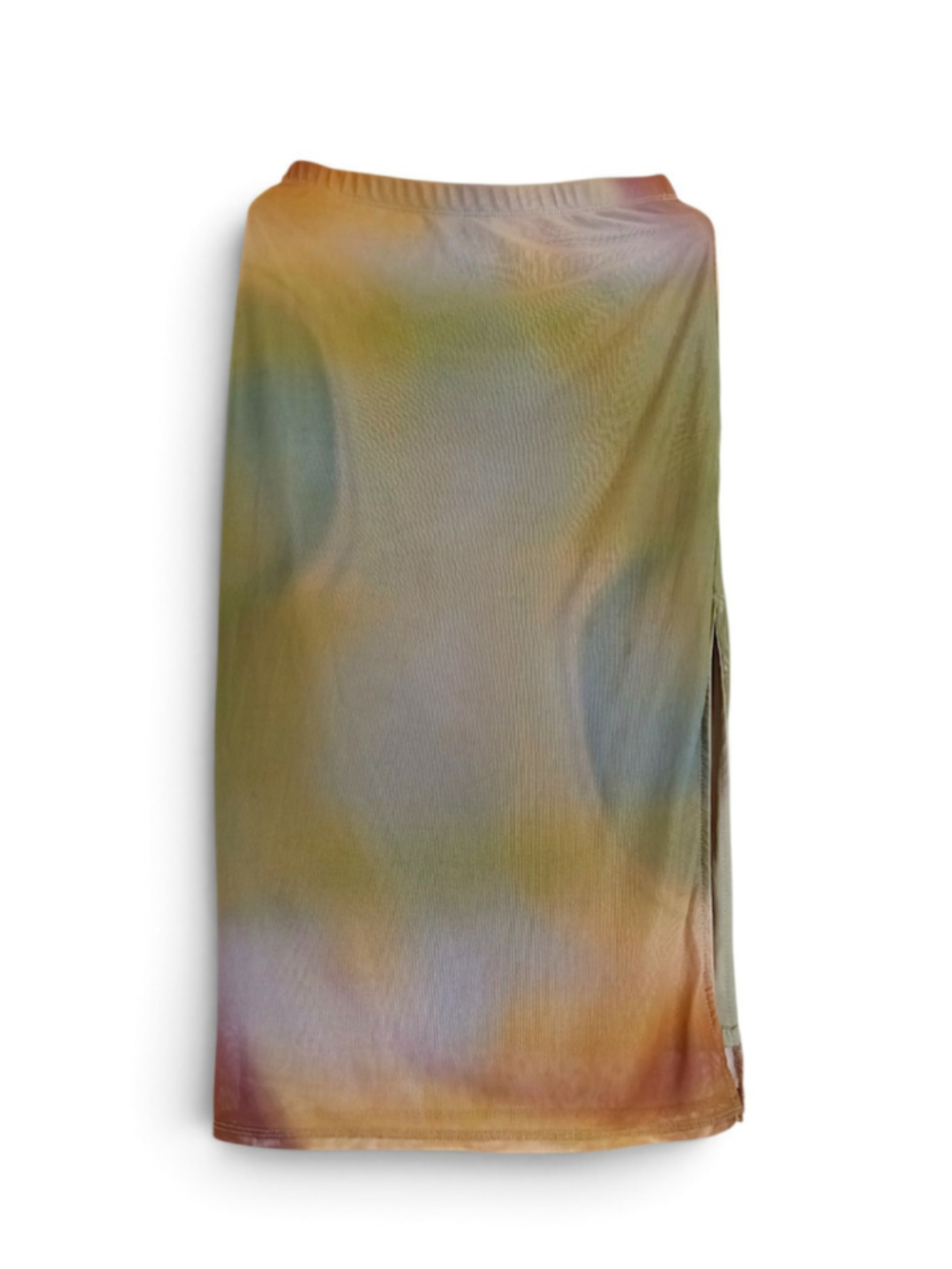 NoBo Earthy Tie-Dye Mesh Skirt Midi Pencil Green Side Slit Stretchy Fairy Goblin